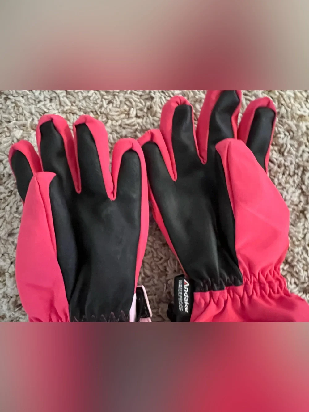 Andake Waterproof & Breathable Kids Snow Gloves Pink/Black